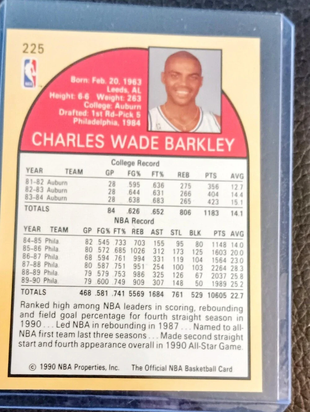 1990 NBA Hoops CHARLES BARKLEY #225 Basketball Card Philadelphia 76ers
